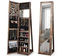 HOMFME Armoire de Rangement 2 en 1 avec Grand Miroir Psyché, Armoire a Bijoux en MDF avec Étagère de Rangement pour Bagues, Bracelets, Collier, Miroirs Incorporés, Idéal pour Chambre, Salon (Brun)