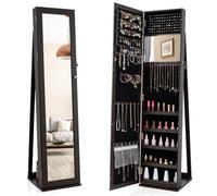 HOMFME Armoire de Rangement 2 en 1 avec Grand Miroir Psyché, Armoire a Bijoux en MDF avec Étagère de Rangement pour Bagues, Bracelets, Collier, Miroirs Incorporés, Idéal pour Chambre, Salon (Café)