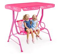 HOMFME Balancelle de Jardin pour Enfant, Balancelle Jardin Extérieure 2 Places avec Auvent Réglable, Ceintures Sécurité & Motifs Mignons, Balançoire Patio avec Support en Métal Charge 80KG (Rose)