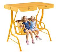 HOMFME Balancelle de Jardin pour Enfant, Balancelle Jardin Extérieure 2 Places avec Auvent Réglable, Ceintures Sécurité & Motifs Mignons, Balançoire Patio avec Support en Métal Charge 80KG (Jaune)