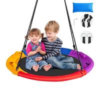 HOMFME Balancoire Nid d’Oiseau de 100 CM avec Lumineuse LED Coloré en 8 Mode, Blancoire Soucoupe avec 2 Cordes de Suspensions Réglables, Capacité 300 KG, 4 Places, Idéal pour Enfant 3 Ans+