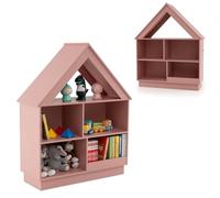 HOMFME Bibliotheque Enfant en Forme de Maison avec 5 Compartiments Ouverts, Meuble de Rangement à 3 Niveaux avec Dispositif Anti-Basculement, Étagère d’Affichage, Idéal pour Chambre d’Enfant (Rose)