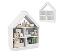 HOMFME Bibliotheque Enfant en Forme de Maison avec 5 Compartiments Ouverts, Meuble de Rangement à 3 Niveaux avec Dispositif Anti-Basculement, Étagère d’Affichage, Idéal pour Chambre d’Enfant (Blanc)