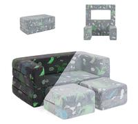 HOMFME Canapé Convertible pour Enfant, Canapé Modulaire Phosphorescent avec 2 Places, Remplis Mousse Épaisse, Motifs Dinosaures, Housse Amovible et Lavable, Idéal pour Enfants 3 Ans de Plus (Gris)
