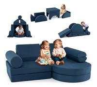 HOMFME Canapé Enfant Convertible 13 PCS, Chauffeuse Enfant Portable avec Couverture en Tissu Suédé, Mousse Haute Densité, 144 x 107 x 46 CM, Housse Amovibles et Lavables, Idéal pour Lecture (Bleu)