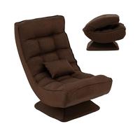HOMFME Chaise de Sol Pliante avec Dossier Réglable à 4 Positions, Fauteuil Pivotante avec Base, Coussin Lombaire, Cadre en Métal, Charge 110 KG, Idéal pour Méditer, Lire, pour Salon, Chambre (Café)