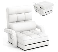 HOMFME Chauffeuse 1 Place Convertible avec Dossier Réglable 6 Positions, Cadre en Métal, Fauteuil Convertible 3 en 1 avec Oreiller en Coton, 70 x 68 x 74 CM, Idéal pour Salon, Bureau, Chambre (Blanc)