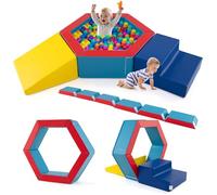 HOMFME Parcours Motricité Bébé, 3 en 1 Jouets d'escalade avec Piscine à Balles, Blocs Mousse & 100 Balles Océaniques, Module Motricité Bébé Housse Imperméable avec Attaches Crochets, pour 1+ Ans