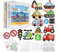 Homgaty 5000 Perles à Repasser, Kit Perle a Repasser 5mm avec 18 Motifs de Transport, Plaques Brucelles, Pendentifs et Papier à Repasser, Bricolage Loisirs Créatif pour Cadeaux Enfants
