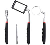 Homgaty Lot de 4 outils d'inspection télescopiques 1 miroir carré avec éclairage LED et 1 miroir rond 1 bâton magnétique avec éclairage LED et 1 stylo magnétique pour récupérer des objets métalliques