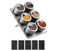 HOMGEN 6 pcs 100mL Pot à Épices Magnétique Boîte d'Assaisonnement en Acier Inoxydable Boîtes à Épices Magnétiques pour Sel Poivre Assaisonnements BBQ Cuisine avec 5 Autocollants
