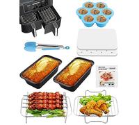 HOMGEN Accessoires de Friteuse à Air Set de 6, 8l-9.6l Grille en Acier Inoxydable, Panier Double pour Ninja Food AF300UK, AF400UK, Tower T17088, Salter Zone Deep Fryers
