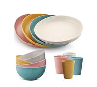 HOMGEN Ensemble de Vaisselle pour Cuisines,12 pièces Kit de Vaisselle pour Fête,Ensembles de Vaisselle en Plastique,Ustensiles et Accessoires avec Assiettes,Bols,Tasses pour BBQ/Camping/Maison