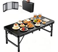 HOMGEN Petite table de camping stable en trois plis jusqu'à 29,9 kg | Facile à installer et à nettoyer - 25 cm de hauteur - Table basse pliante portable en MDF et aluminium - Pour pique-nique