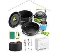 HOMGEN Set de cuisine de camping en aluminium avec couverts pliables pour 2 | Ensemble de casseroles et poêles de camping, portable et léger, convient pour un réchaud de camping, avec sac de rangement