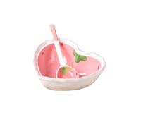 HOMGEY Ensemble de vaisselle en céramique en forme de cœur, ensemble de vaisselle en forme de fraise, assiette à dessert, bol à salade, bol à mélanger avec cuillère et bol rose