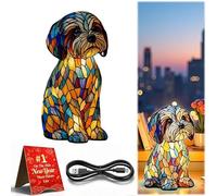 Homgo Lampe arc-en-ciel en forme de chiot - Lampe 3D rétro en résine teintée avec lueur en verre teinté - Alimentation USB - Pour chambre à coucher, bureau, cadeau pour les amoureux des chiens