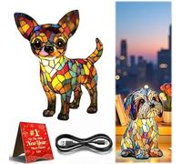 Homgo Lampe arc-en-ciel en forme de chiot - Lampe 3D rétro en résine teintée avec lueur en verre teinté - Alimentation USB - Pour chambre à coucher, bureau, cadeau pour les amoureux des chiens