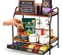 HomGOAT Organiseur de station de café avec support de dosettes de café | Étagères de bar à café à 2 niveaux avec support de dosettes Nespresso | Station de thé avec organisateur de sachets de thé |