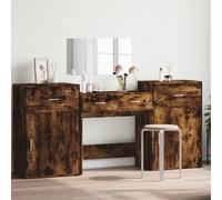 Homgoday 4 pièces Coiffeuse avec miroir Commode coiffeuse avec espace de rangement pour chambre à coucher Chêne fumé Matériau bois