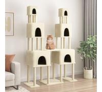 Homgoday Arbre à chat avec griffoir en sisal Crème 199 cm Arbre à chat avec griffoir à plusieurs niveaux avec niches et échelle Centre d'activités pour chats d'intérieur