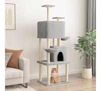 Homgoday Arbre à chat avec griffoir en sisal - Gris clair - 180 cm - Arbre à chat - Maison d'escalade à plusieurs niveaux avec échelle et niches - Centre d'activités pour chats d'intérieur