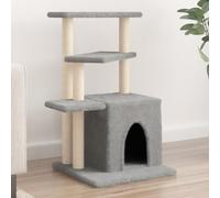 Homgoday Arbre à chat avec griffoir en sisal gris clair - 83,5 cm - Arbre à chat à plusieurs niveaux avec niches et échelle - Centre d'activités pour chats d'intérieur