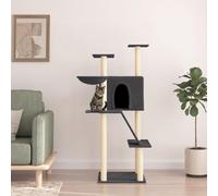 Homgoday Arbre à chat avec griffoir en sisal - Gris foncé - 143 cm - Arbre à chat - Tour à griffer - Maison d'escalade à plusieurs niveaux - Centre d'activités pour chats d'intérieur