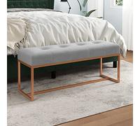 Homgoday Banc en velours gris 110 x 36 x 45 cm, banc rembourré avec pieds pour salon, couloir, entrée, chambre, maison, intérieur
