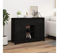Homgoday Buffet, armoire de cuisine, armoire de rangement, armoire auxiliaire pour chambre, salon, buffet en bois massif de pin noir 100 x 35 x 74,5 cm