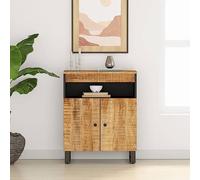 Homgoday Buffet avec 2 Portes 60x33x75 cm Bois Massif de manguier, Armoire Latérale avec Compartiments et Portes, Meuble de Rangement Commode pour Cuisine, Salon, Chambre