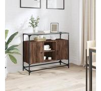 Homgoday Buffet avec plateau en verre - Commode multi-usages - Buffet - Armoire de rangement avec beaucoup d'espace de rangement - Armoire pour salon, chambre à coucher, couloir - Chêne marron - 98 x