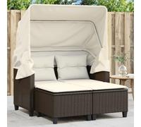 Homgoday Canapé de jardin, 2 places, avec toit et tabourets, en rotin, salon de jardin, salon de jardin, salon de jardin, salon de jardin, en polyrotin marron
