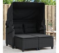 Homgoday Canapé de jardin, 2 places, avec toit et tabourets, en rotin synthétique, noir
