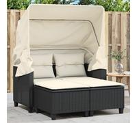 Homgoday Canapé de jardin, 2 places, avec toit et tabourets, en rotin synthétique, noir et blanc crème