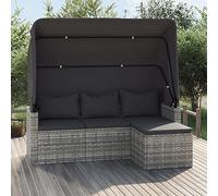 Homgoday Canapé de jardin 3 places avec toit pliable - Canapé de balcon - Salon de jardin - Banc de jardin avec repose-pieds - Gris