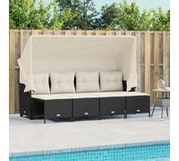 Homgoday Canapé de jardin 4 places avec toit, salon de jardin, balcon, salon de jardin, salon de jardin, salon de jardin, canapé lounge avec repose-pieds, en polyrotin noir, 5 pièces
