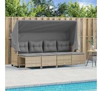 Homgoday Canapé de jardin 4 places avec toit, salon de jardin, balcon, salon de jardin, salon de jardin, salon de jardin, canapé lounge avec repose-pieds, en polyrotin beige