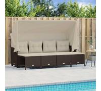 Homgoday Canapé de jardin 4 places avec toit, salon de jardin, balcon, salon de jardin, salon de jardin, salon de jardin, canapé lounge avec repose-pieds, en polyrotin marron