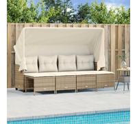 Homgoday Canapé de jardin 4 places avec toit, salon de jardin, balcon, salon de jardin, salon de jardin, salon de jardin, canapé lounge avec repose-pieds, en polyrotin beige
