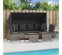 Homgoday Canapé de jardin, 5 pièces, avec toit, salon de jardin, balcon, terrasse, salon de jardin, banc, canapé lounge avec coussins, en polyrotin gris clair