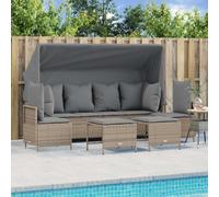 Homgoday Canapé de jardin, 5 pièces, avec toit, salon de jardin, balcon, terrasse, salon de jardin, banc, canapé lounge avec coussins, canapé d'angle, pour balcon, terrasse, beige