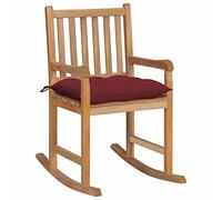 Homgoday Chaise à bascule en bois massif de teck avec coussin rouge rouge fauteuil à bascule fauteuils confortables fauteuil relax fauteuil d'allaitement Chaise de lecture