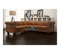 Homgoday Chesterfield Canapé d'angle 5 places en cuir artificiel marron Canapé d'angle sectionnel pour jardin siège salon meubles terrasse patio extérieur balcon