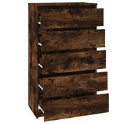 Homgoday Commode à 5 tiroirs, meuble auxiliaire pour dossiers, plan de rangement pour bureau, commode, chambre, en contreplaqué chêne fumé 60 x 36 x 103 cm