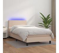 Homgoday Couvre-lit Molle Matelas et LED Cappuccino 100 x 200 cm Similicuir, lit cadre de lit, lit moderne, structure salon, chambres M-3134092