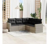 Homgoday Ensemble de 5 meubles de balcon avec coussins - Salon de jardin modulaire - Canapé d'angle - Pour balcon et terrasse - Gris clair - En rotin synthétique