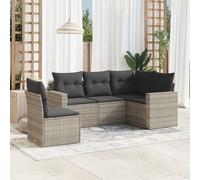 Homgoday Ensemble de 5 meubles de balcon avec coussins - Salon de jardin modulaire - Canapé d'angle - Pour balcon et terrasse - Gris clair - En rotin synthétique