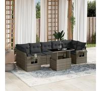 Homgoday Ensemble de 8 meubles de balcon avec coussins - Salon de jardin modulaire - Canapé d'angle - Pour balcon et terrasse - Gris - En rotin synthétique