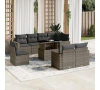 Homgoday Ensemble de 9 meubles de balcon avec coussins - Mobilier de salon modulaire - Canapé de jardin - Salon de jardin - Ensemble de canapés pour balcon et terrasse - Gris - En rotin synthétique